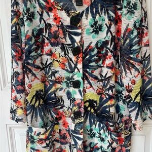 Ali Miles Red and Yellow Cardigan with Tropical Flair